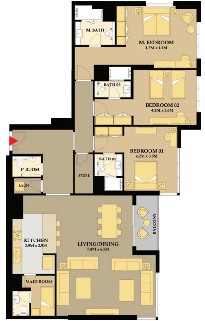 3 bedroom Apartments floor plan at Riva Residence