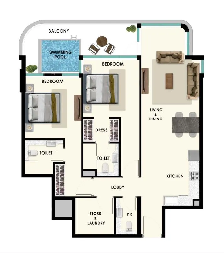 2 bedroom Apartments floor plan at Rome by Samana Developers