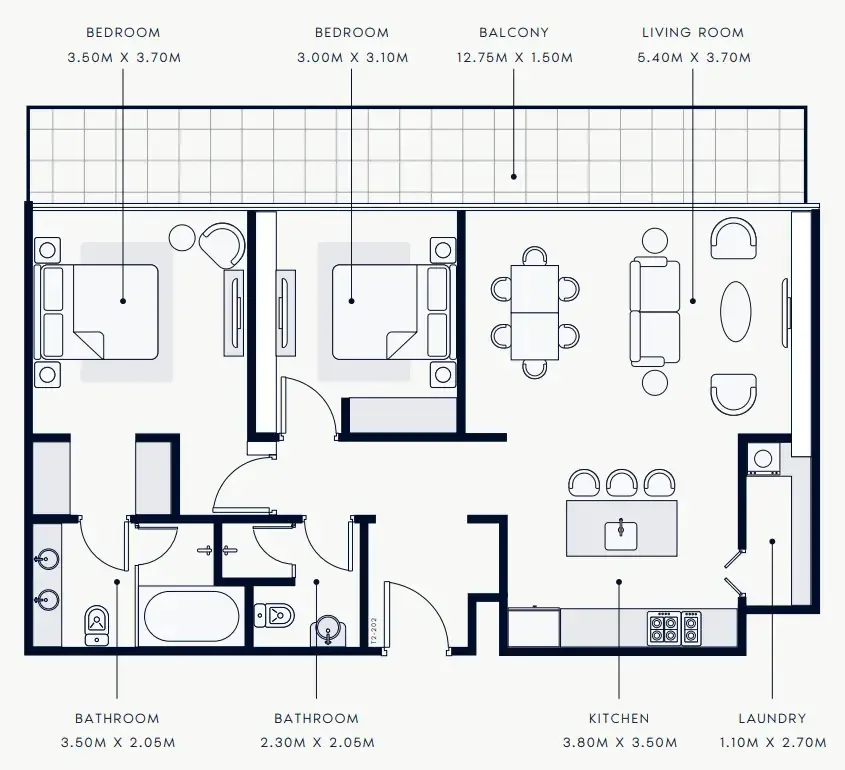 2 bedroom Apartments floor plan at Riviera Rêve