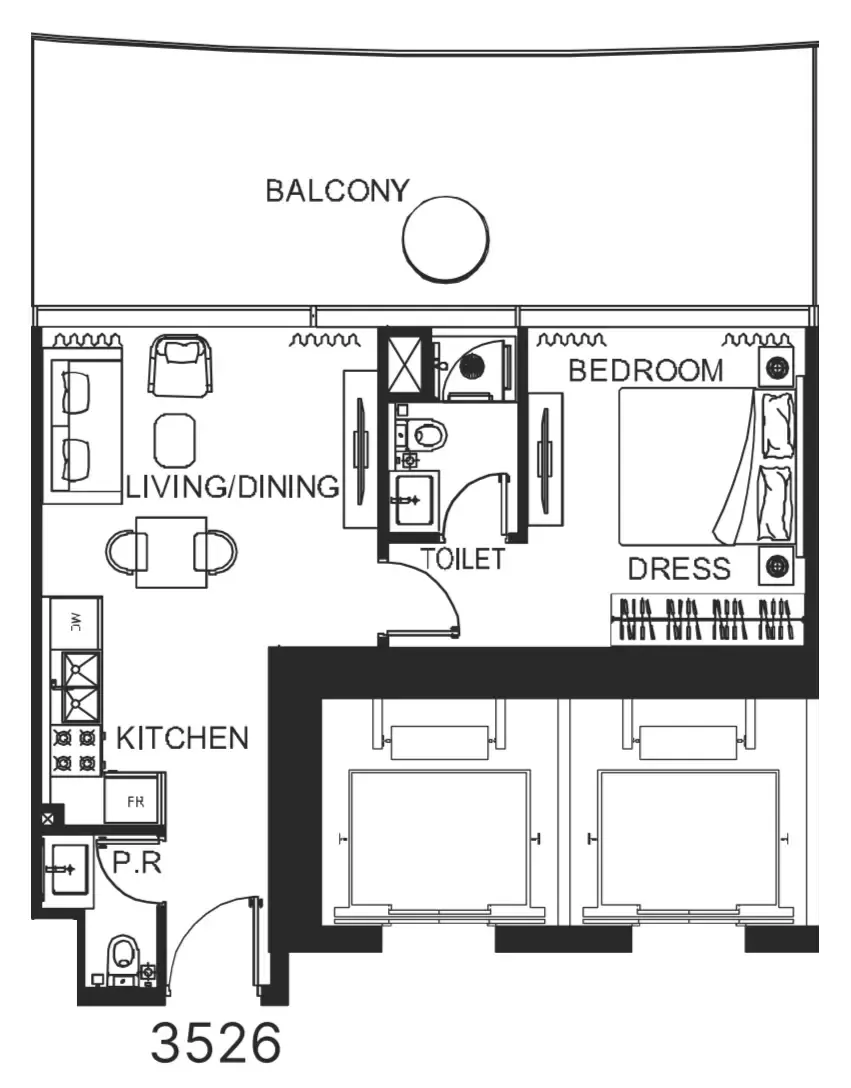 1 bedroom Apartments floor plan at The WOW Tower