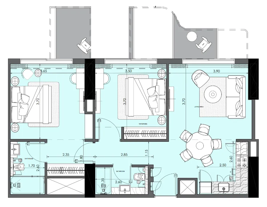 2 bedroom Apartments floor plan at Azizi Wasel