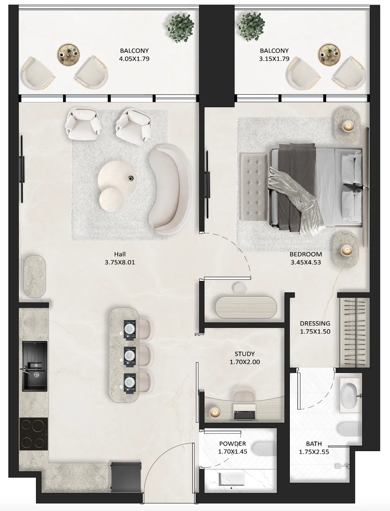 1.5 bedroom Apartments floor plan at SquareX One