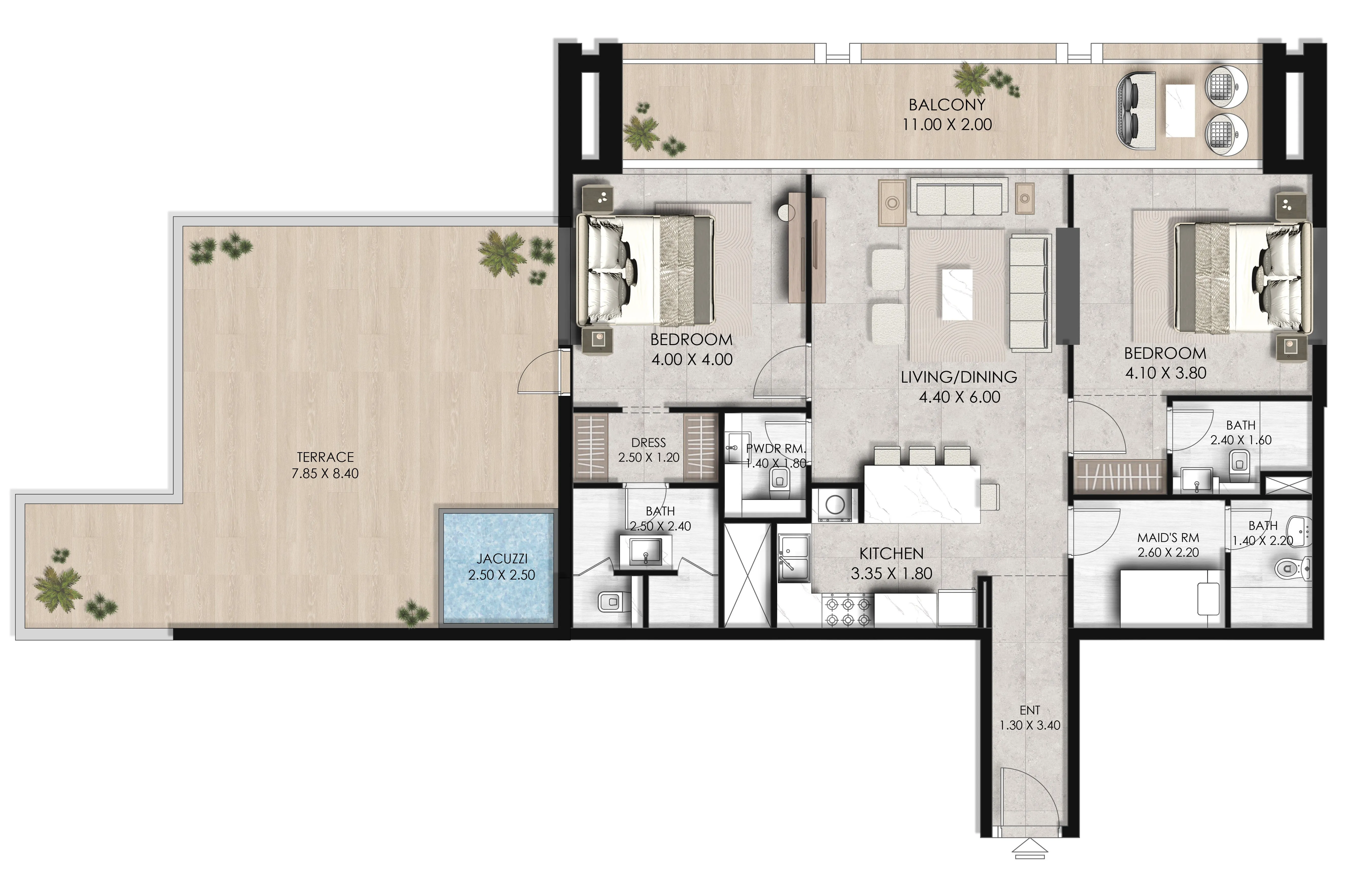 2 bedroom Apartments floor plan at Fairway Residences
