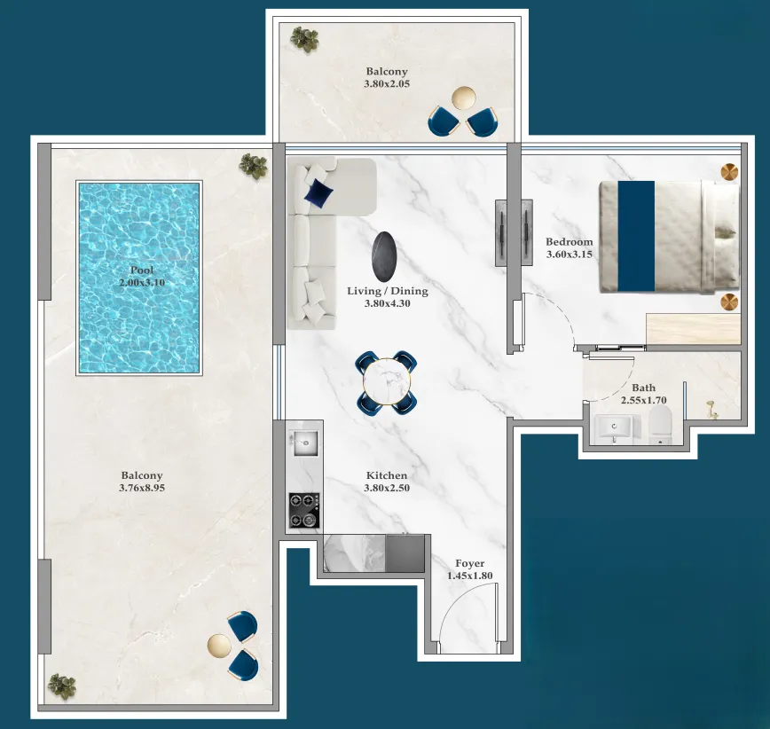 1 bedroom Apartments floor plan at Timez