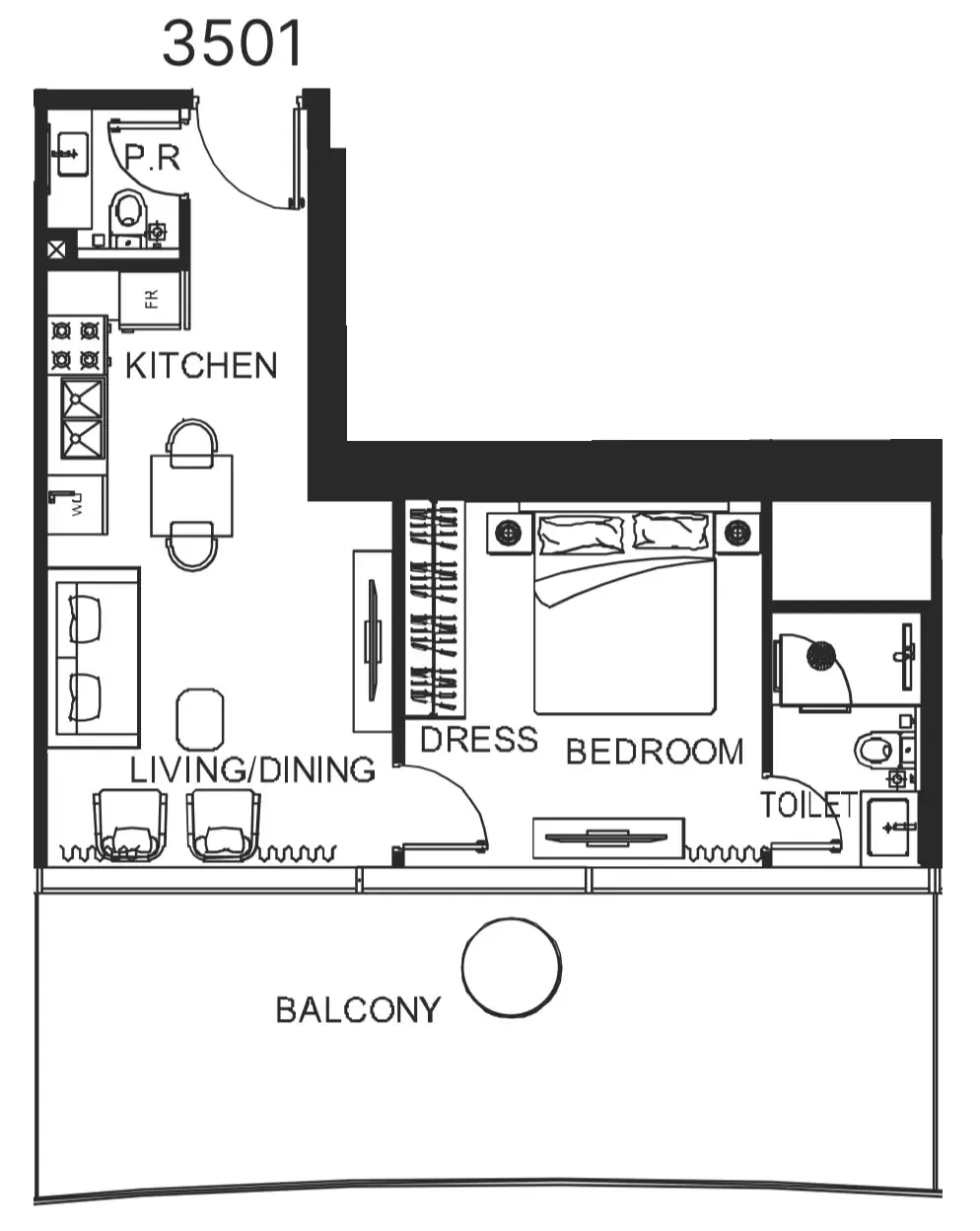1 bedroom Apartments floor plan at The WOW Tower