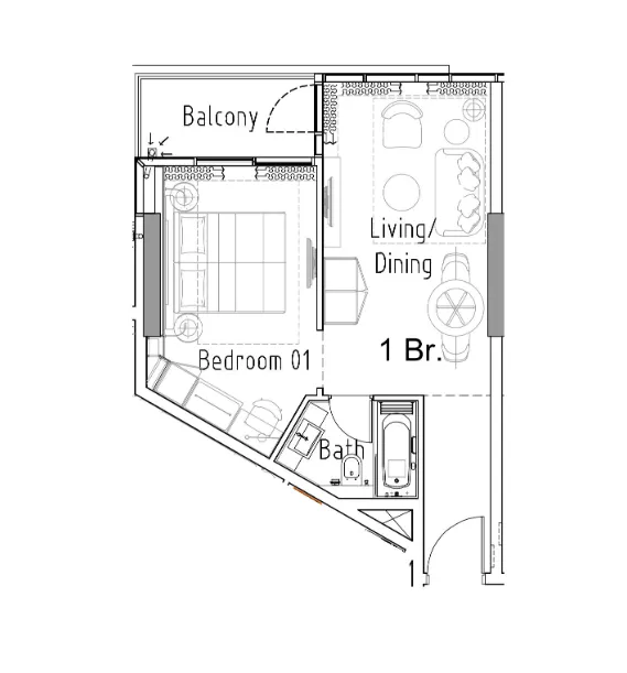 1 bedroom Apartments floor plan at Damac Hills 2 - Hotel Edge by Rotana