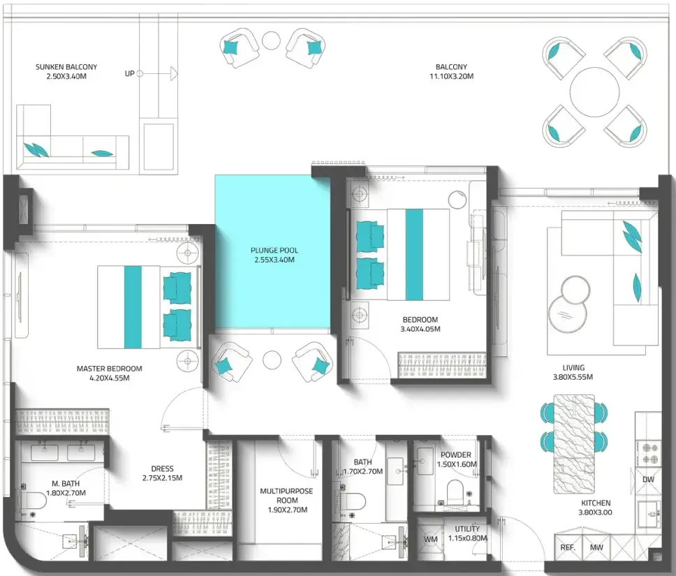 2 bedroom Apartments floor plan at Reef 997