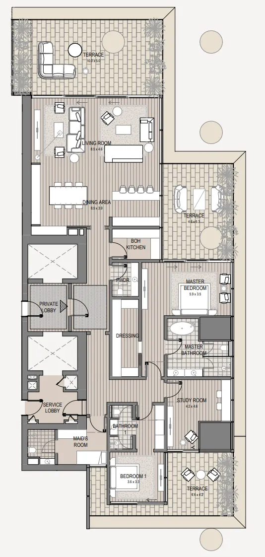 2.5 bedroom Apartments floor plan at Vela Viento