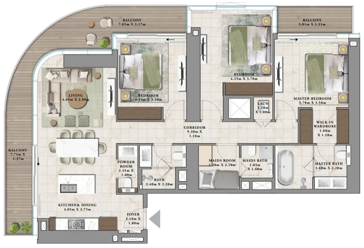 3 bedroom Apartments floor plan at Avarra by Palace
