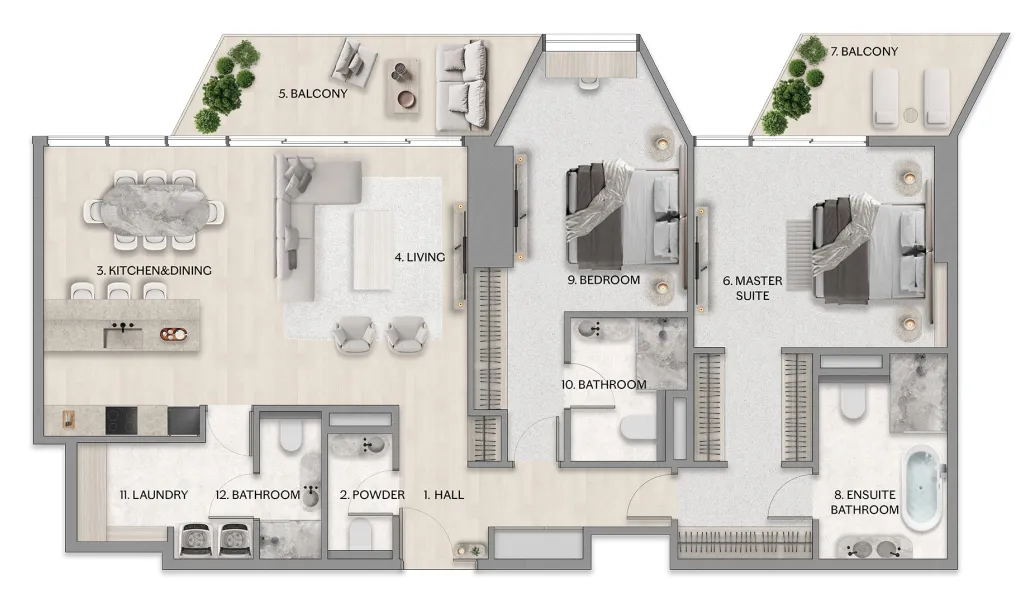 2 bedroom Apartments floor plan at Riviera Residence