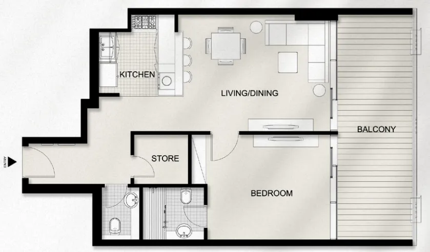1.5 bedroom Apartments floor plan at AYAT Parkview