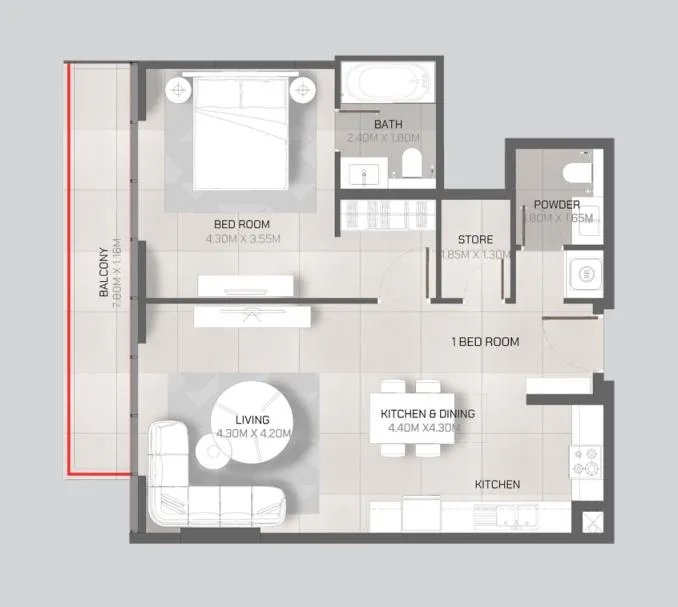 1 bedroom Apartments floor plan at Tonino Lamborghini Residences