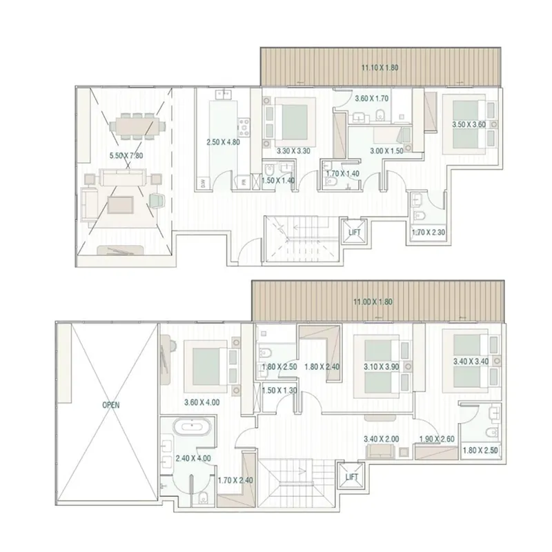 5 bedroom Duplex floor plan at Bab Al Qasr Residence 77