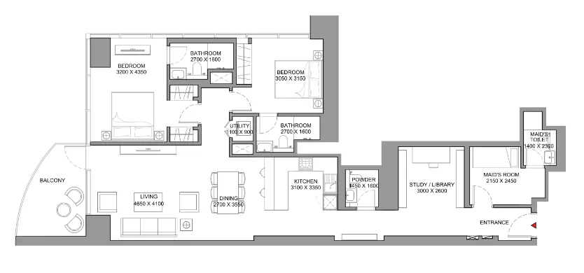 2 bedroom Apartments floor plan at Skyscape