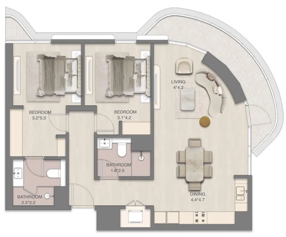 2 bedroom Apartments floor plan at Mirasol Mina