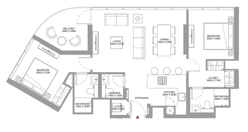2 bedroom Apartments floor plan at Bayside Marina Residences