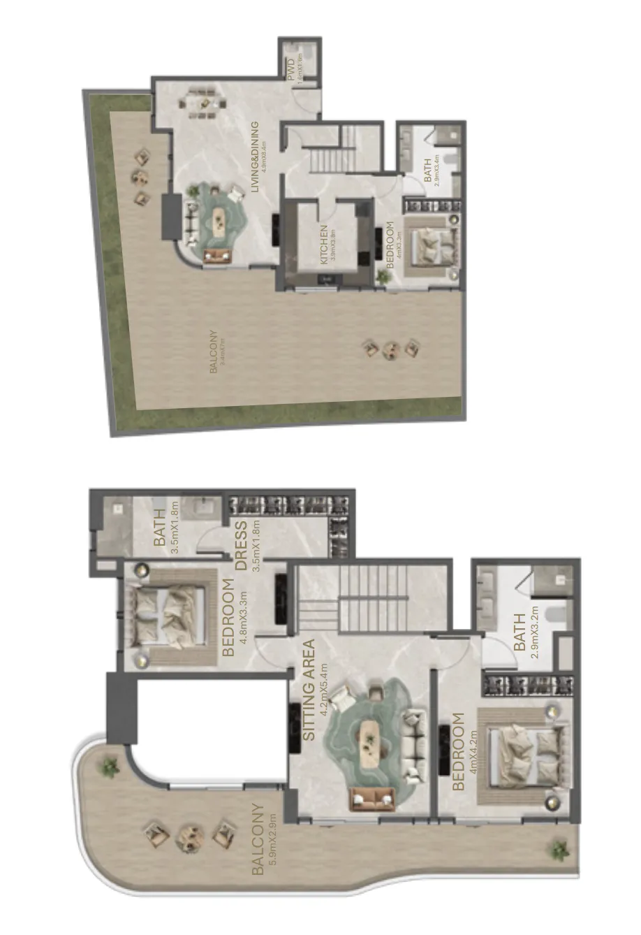 3 bedroom Apartments floor plan at La Perla by BNW Developments