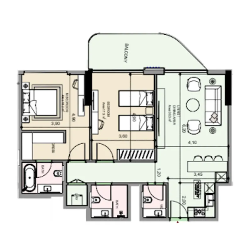 2 bedroom Apartments floor plan at Edgewater Residences 1, 2 and 3