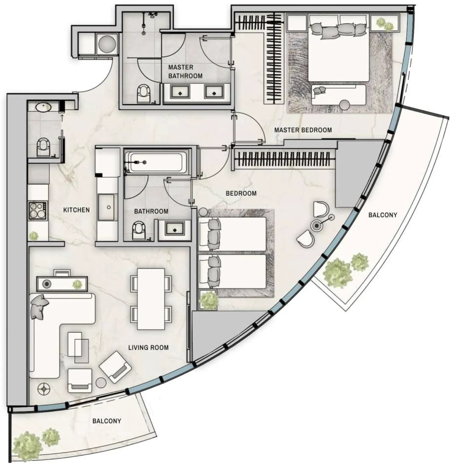 2 bedroom Apartments floor plan at The Biltmore Residences Sufouh