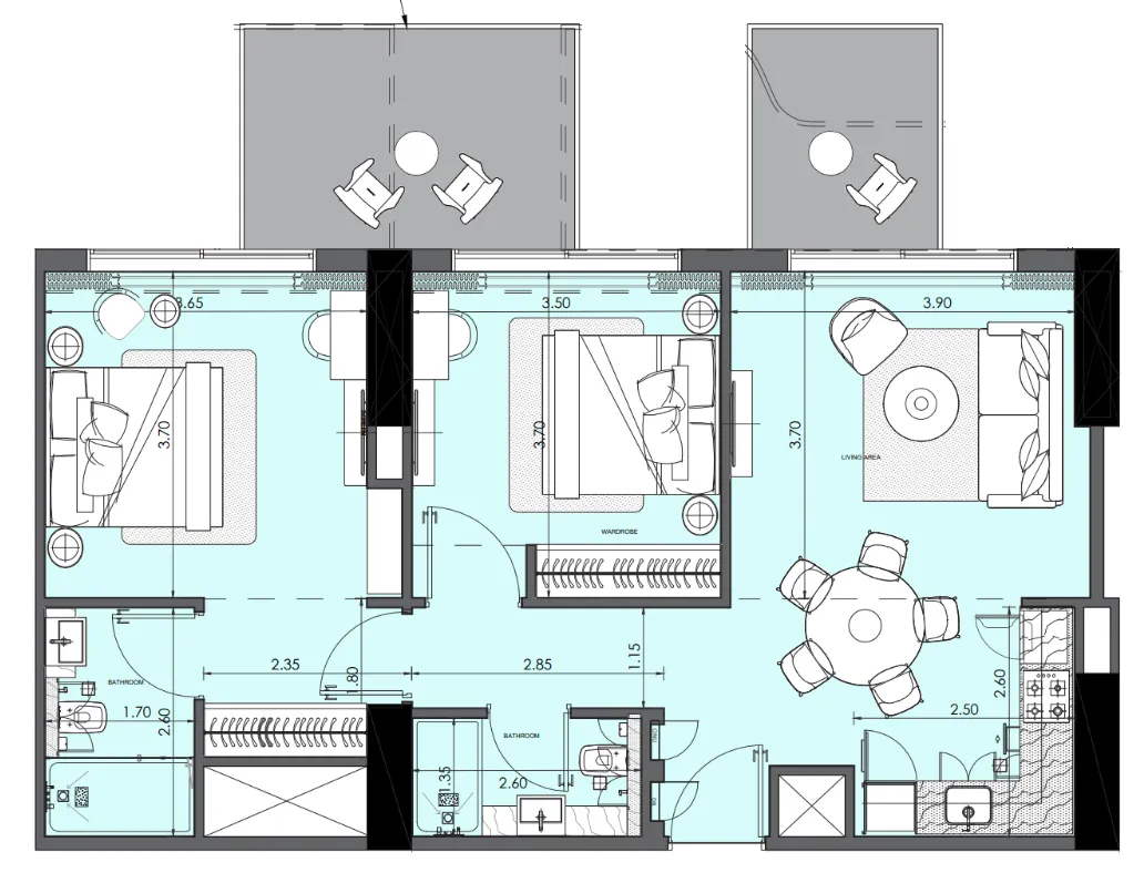 2 bedroom Apartments floor plan at Azizi Wasel