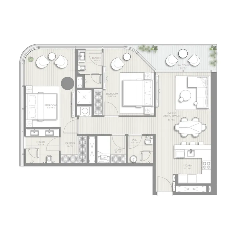 2.5 bedroom Apartments floor plan at Sol Luxe