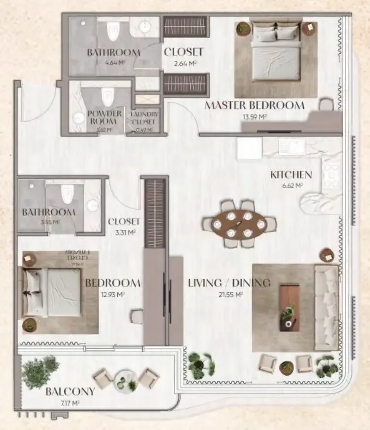2 bedroom Apartments floor plan at Urban Horizon