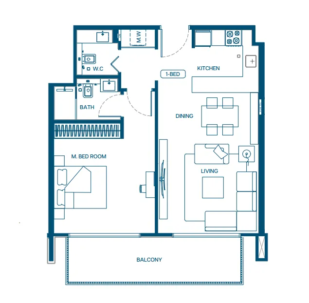 1 bedroom Apartments floor plan at Aurora by Binghatti