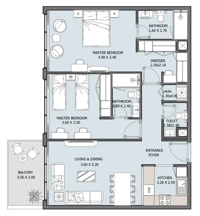 2 bedroom Apartments floor plan at Oceana