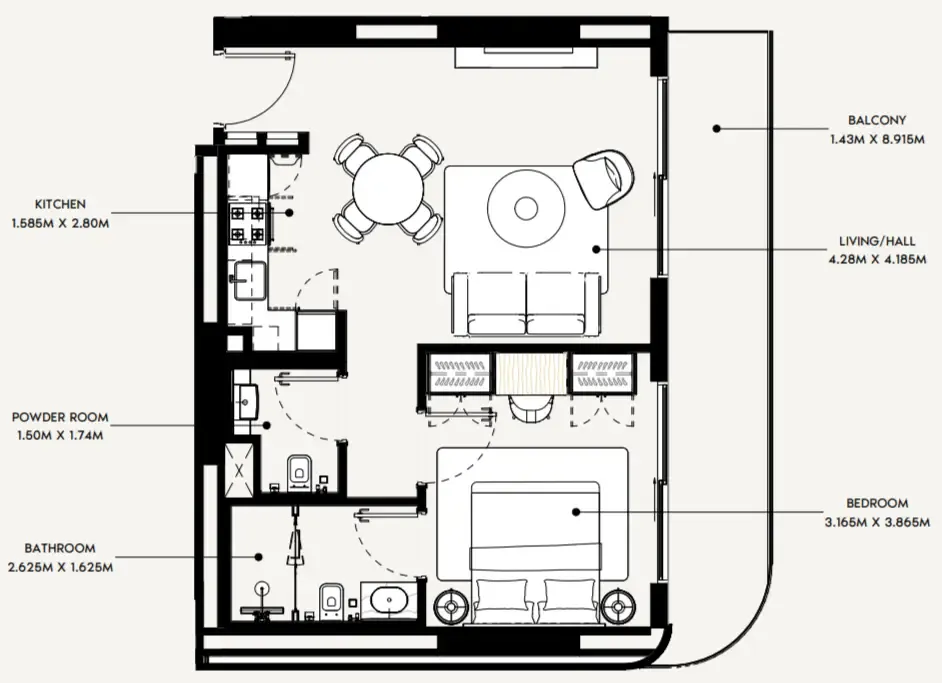 1 bedroom Apartments floor plan at Azizi Rose