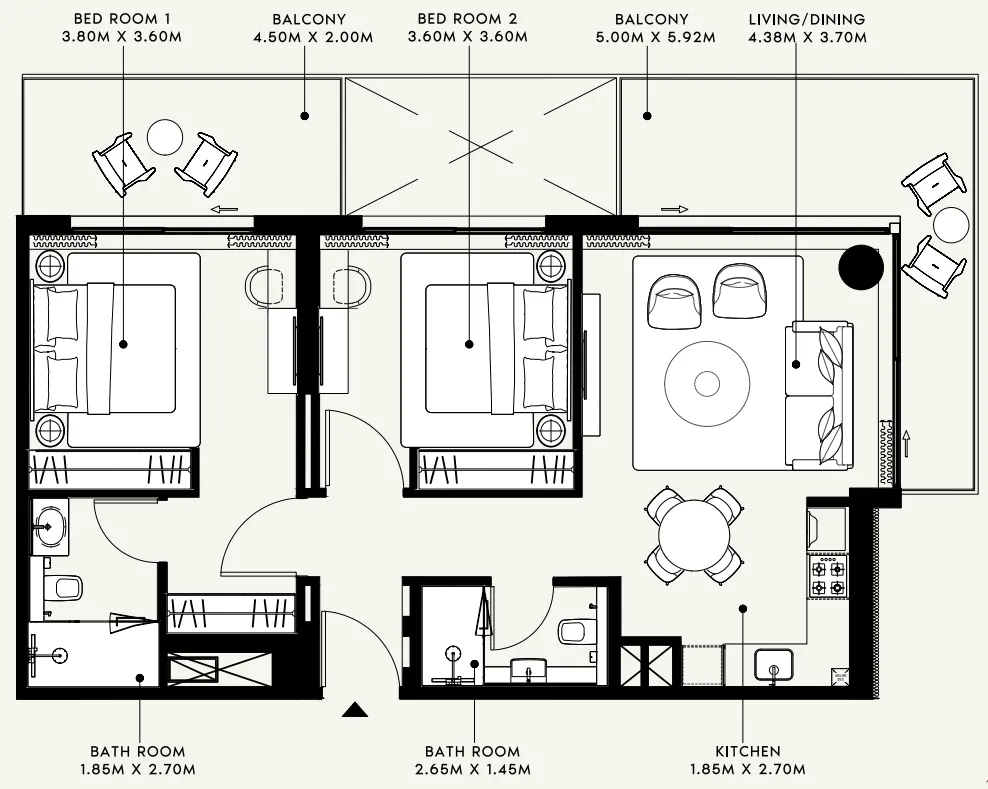 2 bedroom Apartments floor plan at Azizi Venice