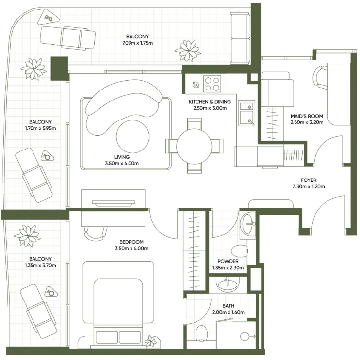 1 bedroom Apartments floor plan at Olivia Gardens