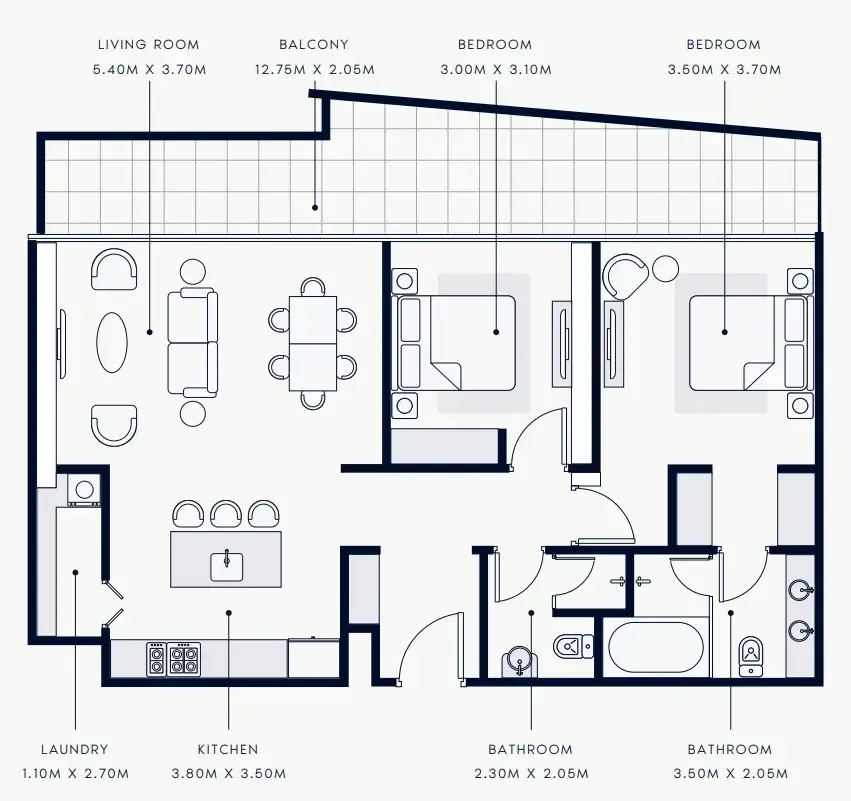 2 bedroom Apartments floor plan at Riviera Rêve