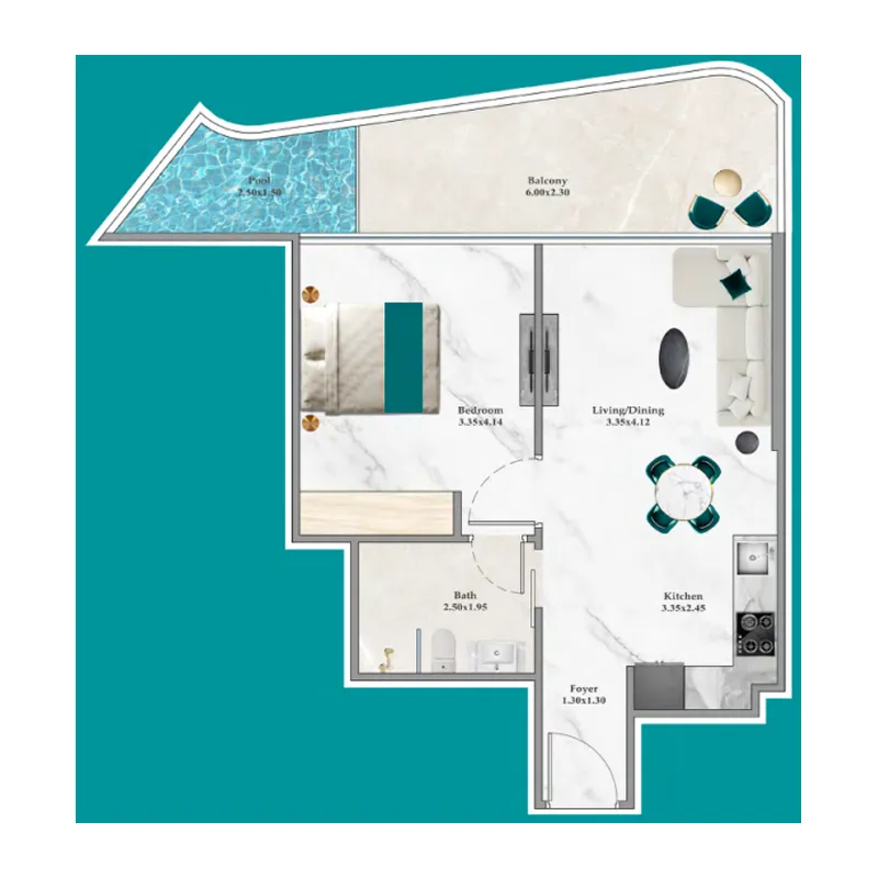 1 bedroom Apartments floor plan at Breez