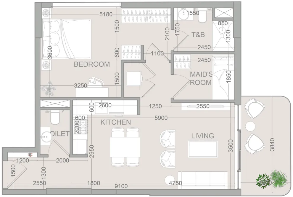 1.5 bedroom Apartments floor plan at TETR1S Tower