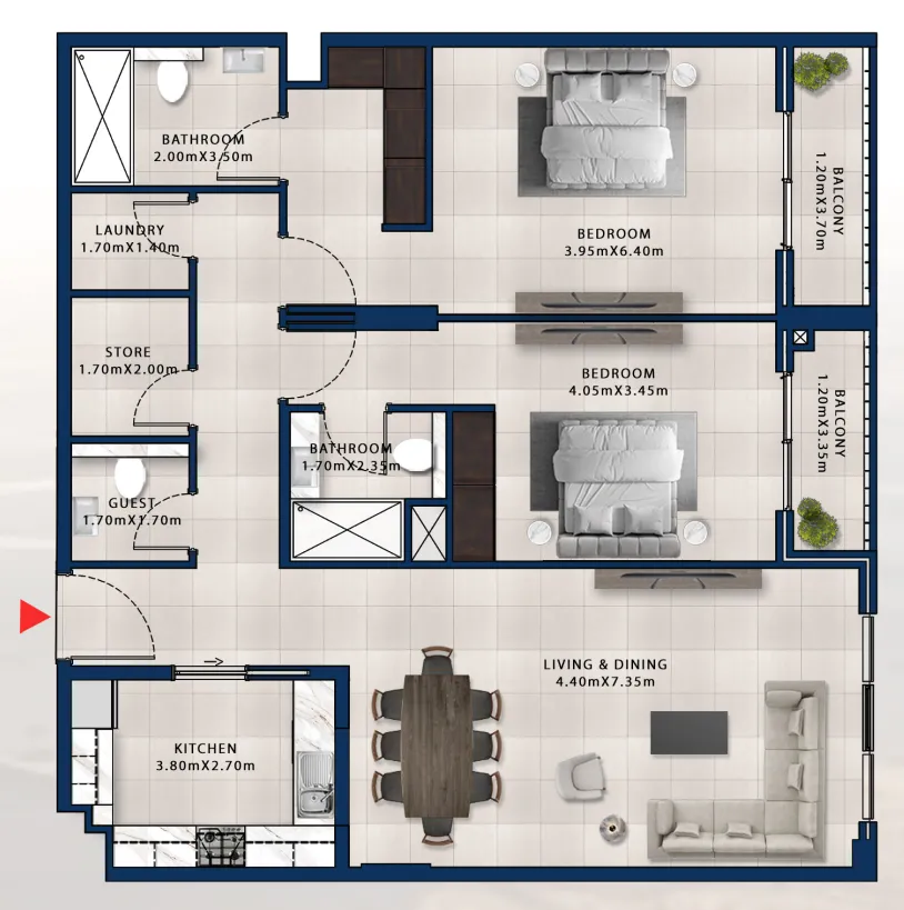 2 bedroom Apartments floor plan at Asayel Avenue