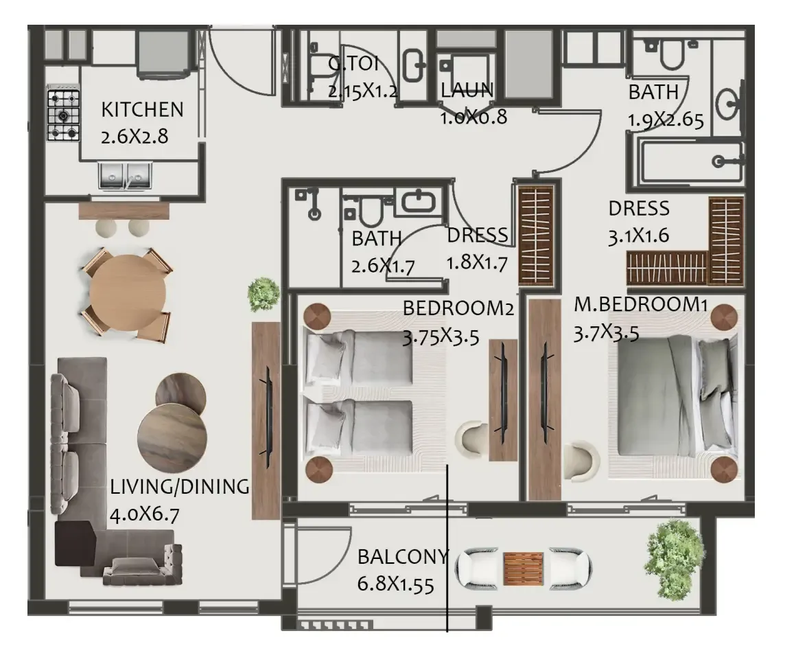 2 bedroom Apartments floor plan at Hillside Residences