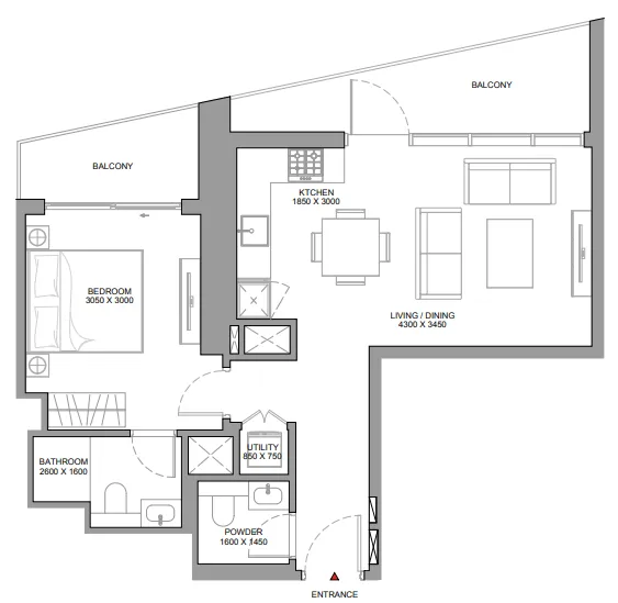 1 bedroom Apartments floor plan at The Eden at Sobha Central