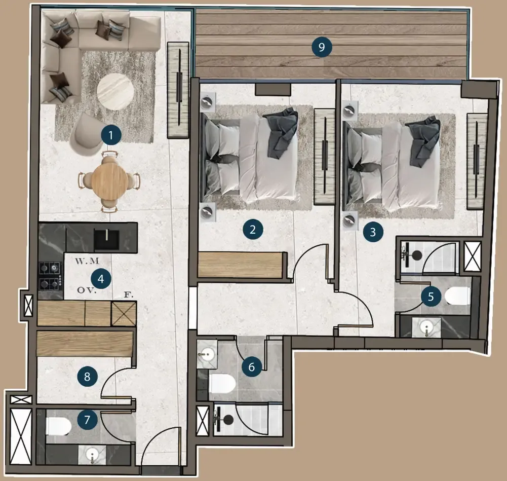 2.5 bedroom Apartments floor plan at Mi Casa