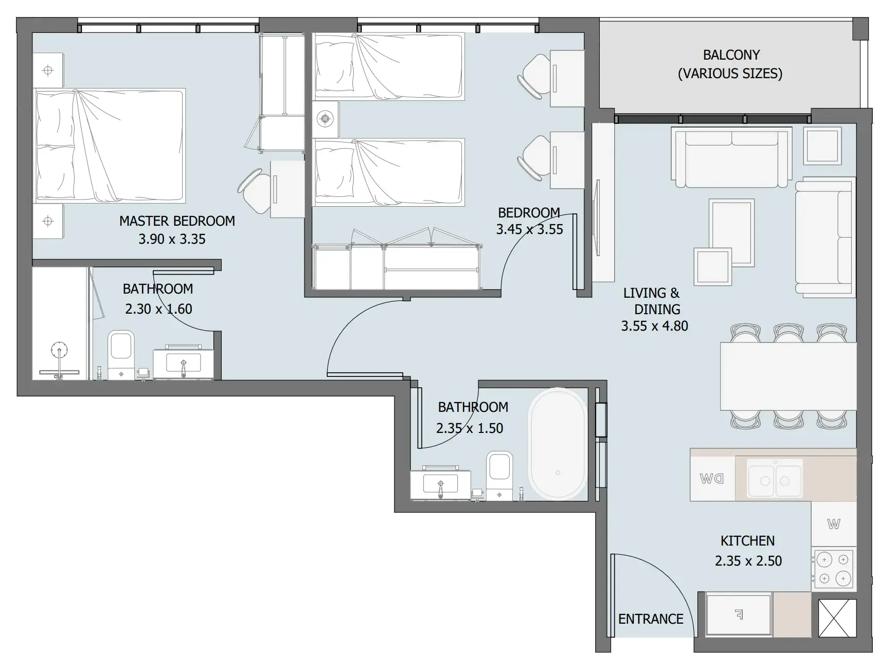2 bedroom Apartments floor plan at Verdana III