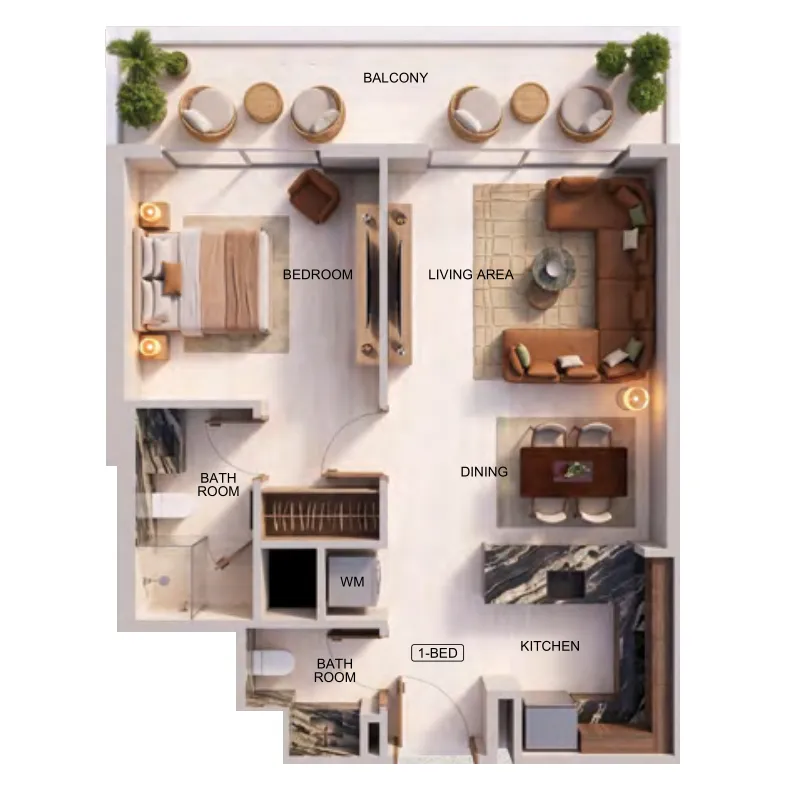 1 bedroom Apartments floor plan at Binghatti Spectre