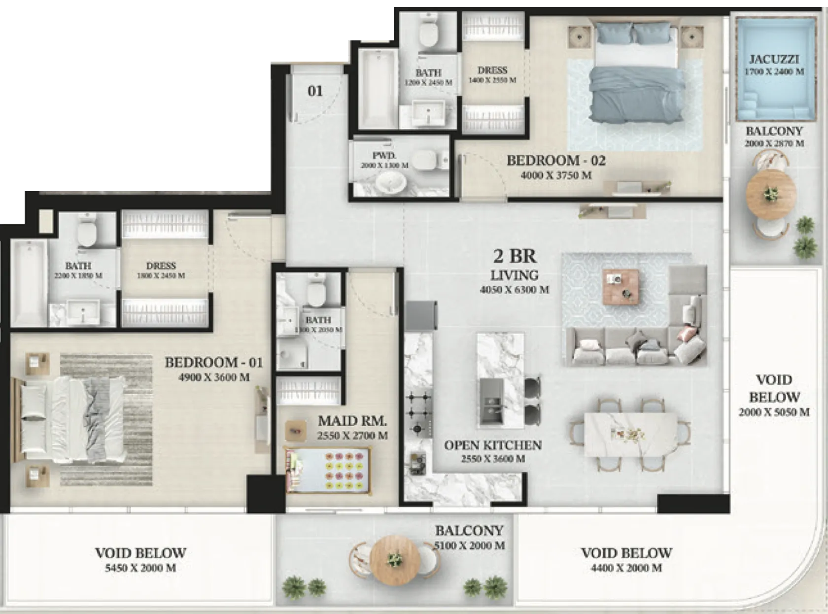 2.5 bedroom Apartments floor plan at Wellington Ocean