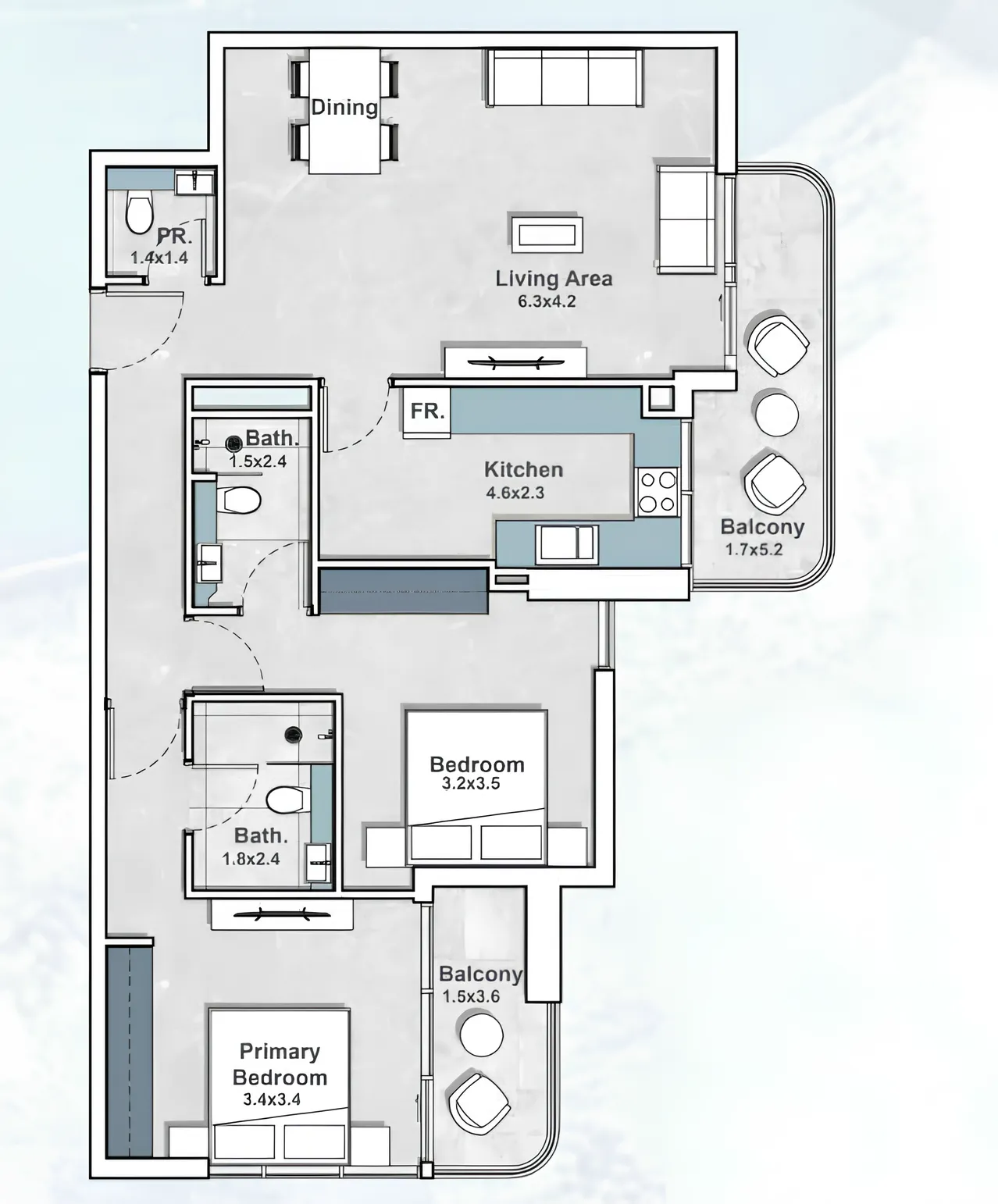 2 bedroom Apartments floor plan at Iraz Creek Views