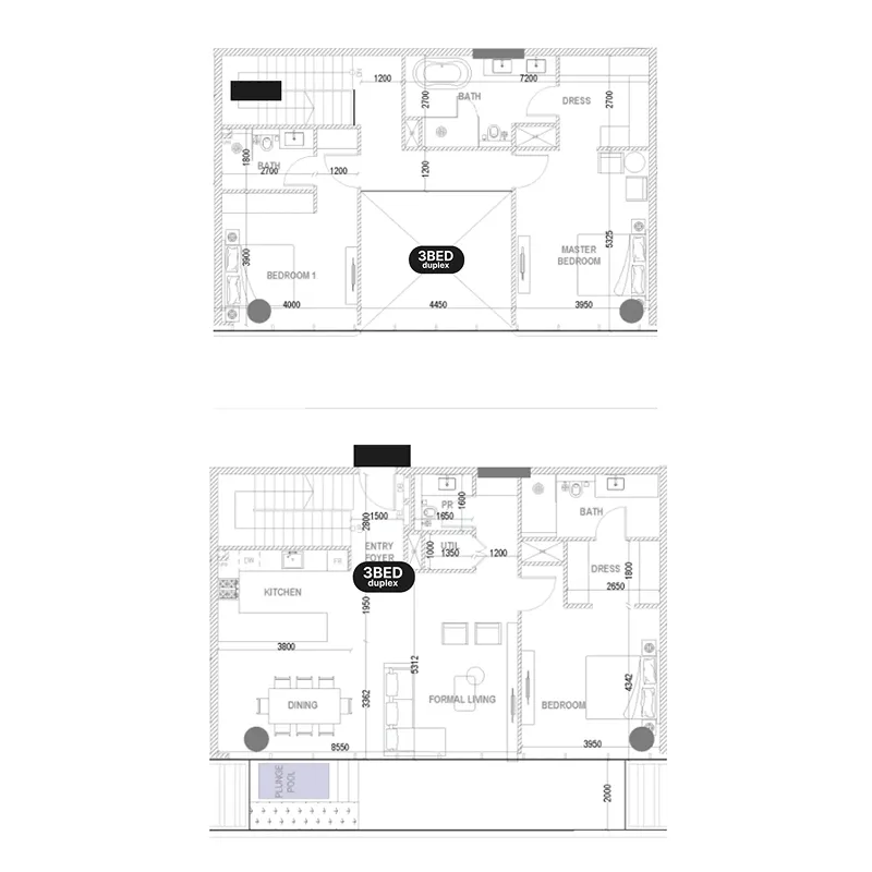 3 bedroom Duplex floor plan at Villa Del Divos