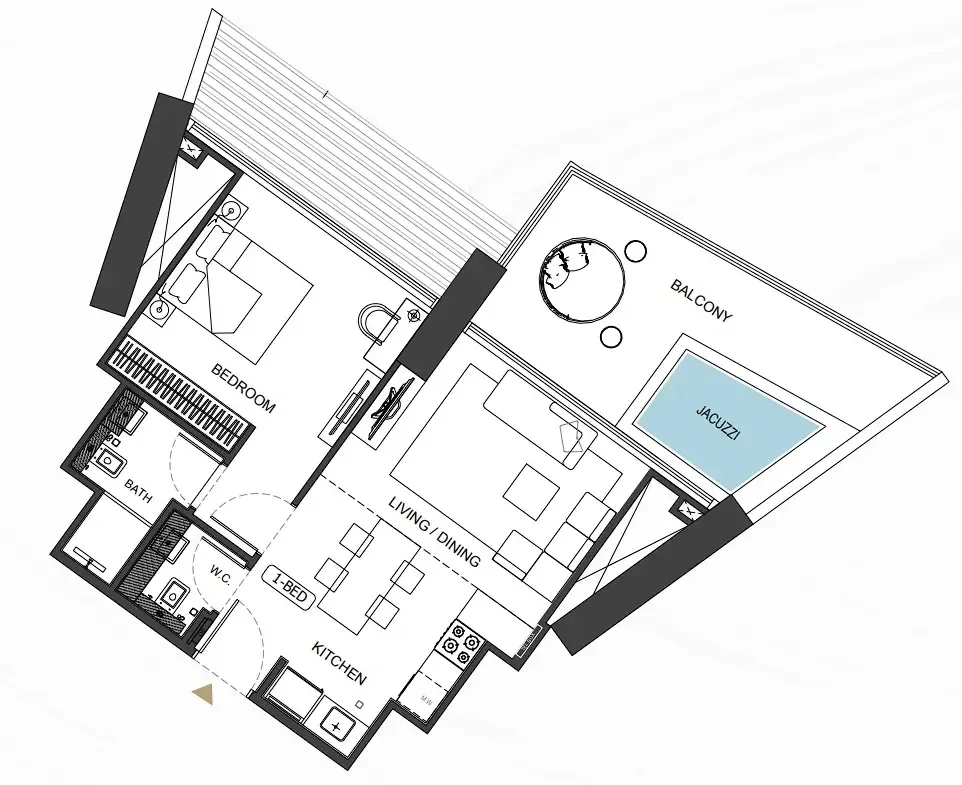 1 bedroom Apartments floor plan at Binghatti Royale
