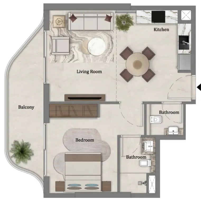 1 bedroom Apartments floor plan at Mirari Lagoon by Zoya