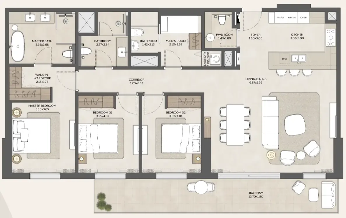 3 bedroom Apartments floor plan at Expo Valley Views - Ghadeer
