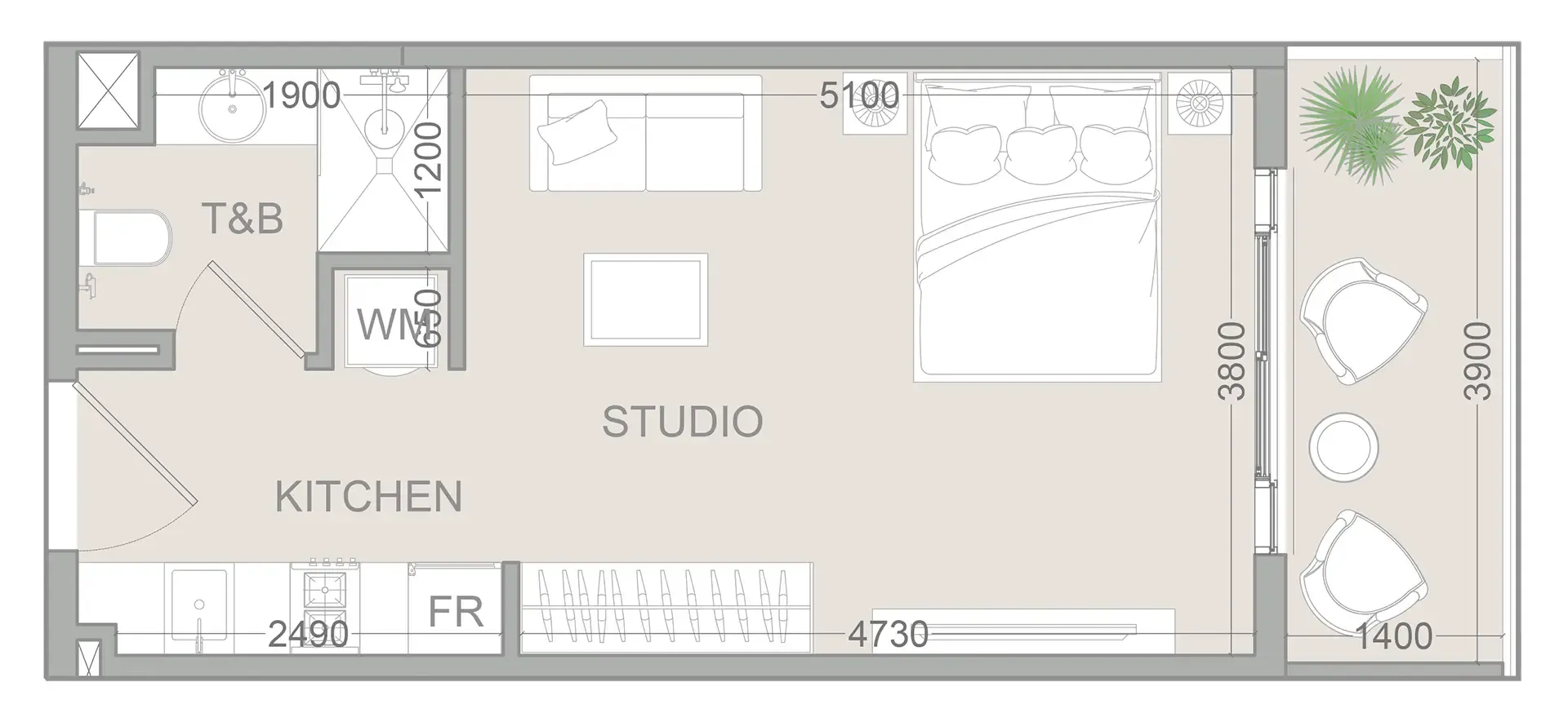 0 bedroom Apartments floor plan at EVERGR1N House 2