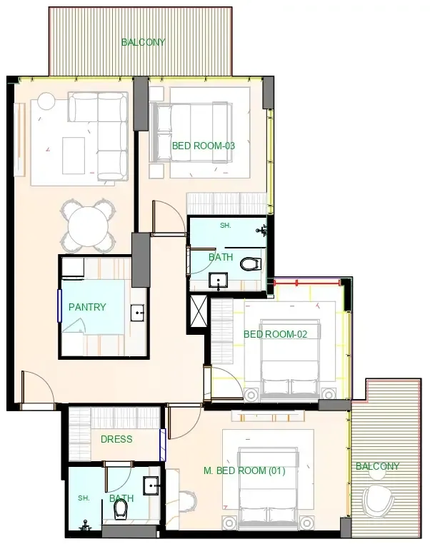 3 bedroom Apartments floor plan at Playa Viva