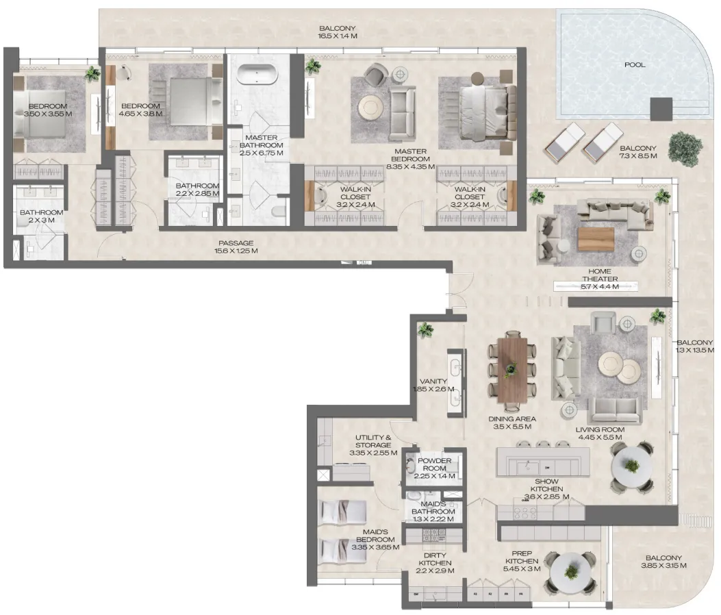 3 bedroom Penthouse floor plan at DWTN Residences