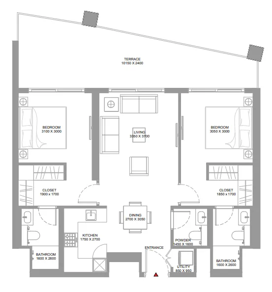 2 bedroom Apartments floor plan at Bayside Marina Residences